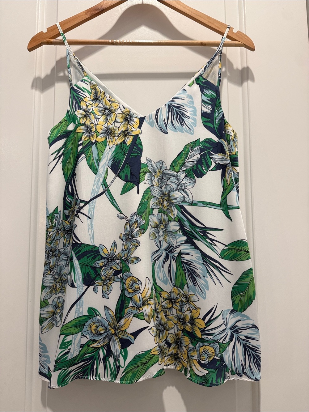 River Island White Floral Print V-Neck Camisole with Blue & Green Accents